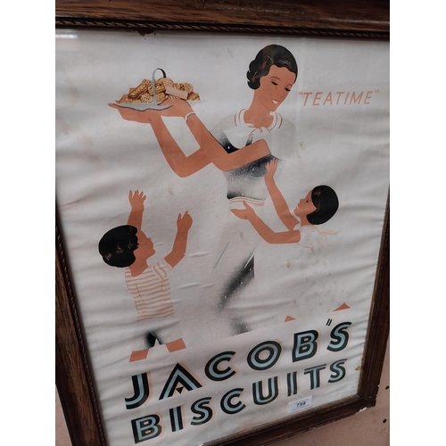 655 - Jacob's Biscuits showcard in original wooden stamped frame. {56 cm H x 43 cm W}.