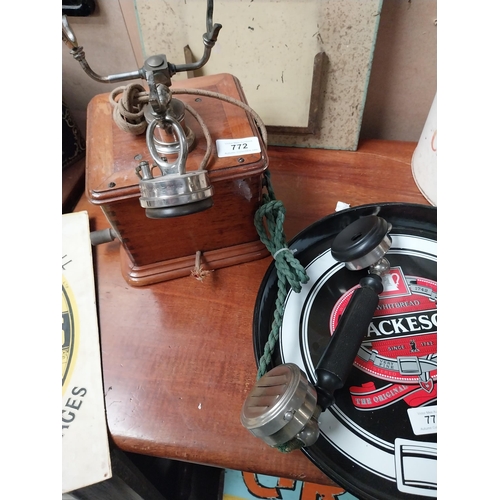 635 - Early 1900's mahogany and chrome telephone. {24 cm H x 19 cm W x 19 cm D}