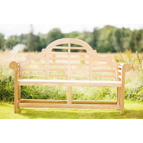 711 - Exceptional quality teak Lutyens three seater garden bench {105 cm H x 165 cm W x 60 cm D}.