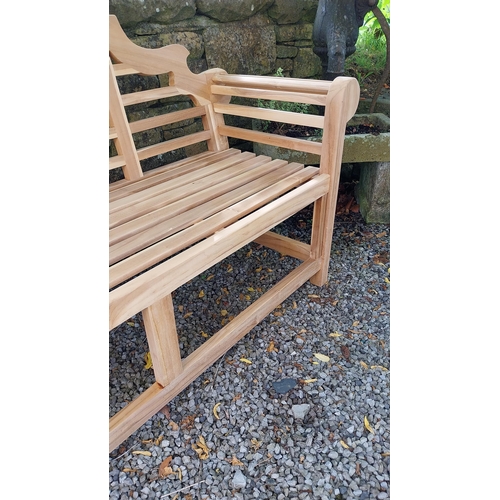 711 - Exceptional quality teak Lutyens three seater garden bench {105 cm H x 165 cm W x 60 cm D}.