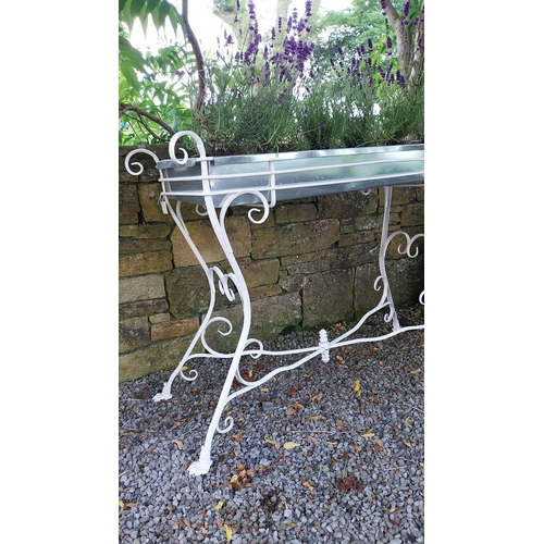 725 - Exceptional quality hand forged wrought iron Arras style planter with inset zinc liner {97 cm H x 12... 