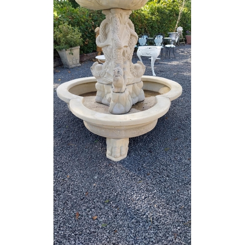 726 - Good quality French moulded stone fountain decorated with Carp and Cherubs raised on Lions paw feet ... 