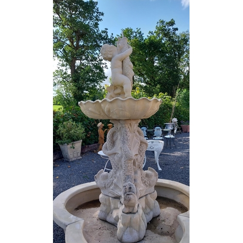 726 - Good quality French moulded stone fountain decorated with Carp and Cherubs raised on Lions paw feet ... 