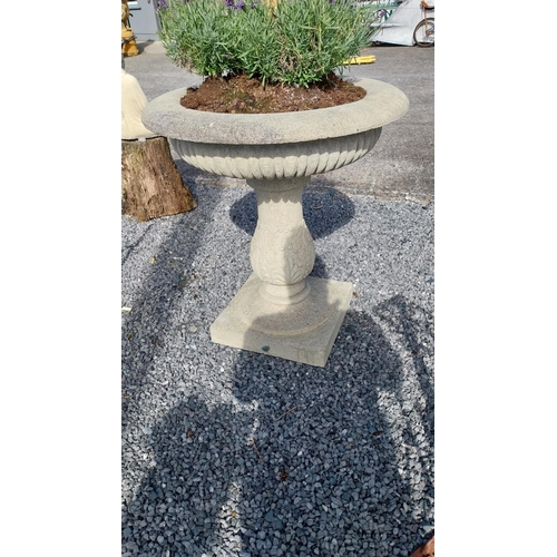 737 - Hand carved limestone planter in the 19th C. style {85 cm H x 80 cm Dia}.