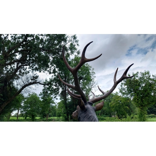 734 - Exceptional quality bronze statue of a majestic Stag {207 cm H x 165 cm W x 92 cm D}.