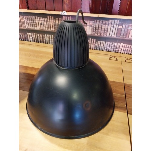 500A - Pair of Industrial painted metal hanging light shade with Holophane glass centre {45 cm H x 56 cm W ... 