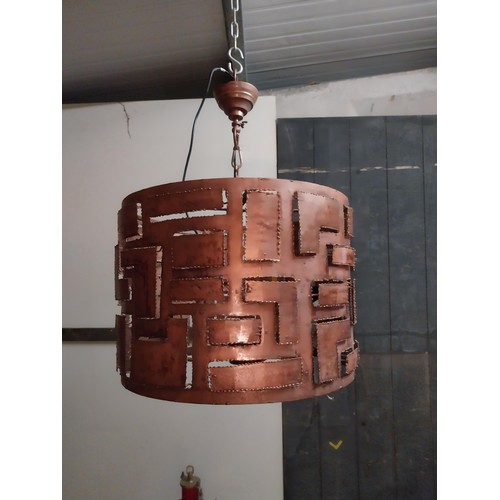 610 - Copper designer hanging lights in working order {46 cm H x 58 cm Dia.}. (not available to view in pe... 