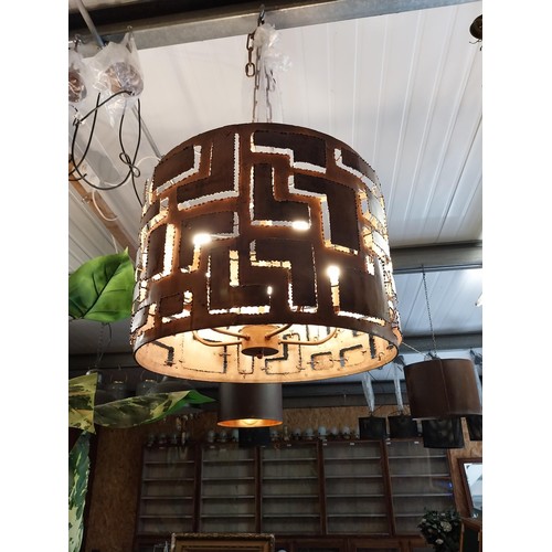 610 - Copper designer hanging lights in working order {46 cm H x 58 cm Dia.}. (not available to view in pe... 