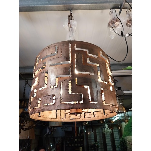 610 - Copper designer hanging lights in working order {46 cm H x 58 cm Dia.}. (not available to view in pe... 