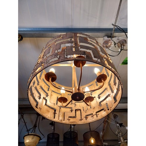 610 - Copper designer hanging lights in working order {46 cm H x 58 cm Dia.}. (not available to view in pe... 