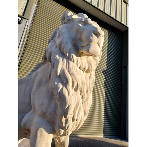 740 - Pair of good quality moulded stone seated lions on pedestals {182cm H x 110cm W x 58cm D}