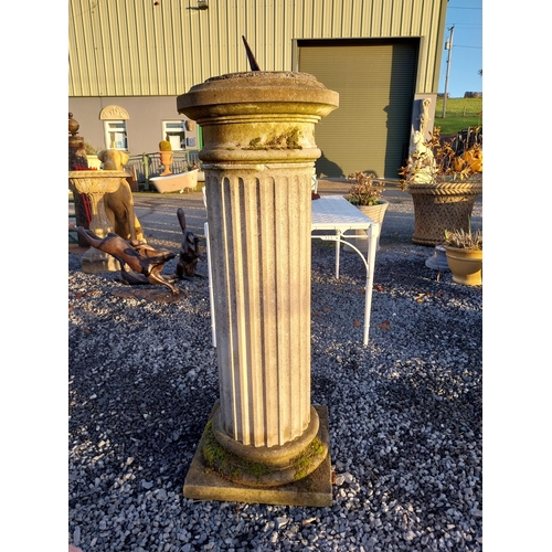 743 - Early 20th C  slate sundial on moulded stone reeded column {147cm H x 46cm Dia.}