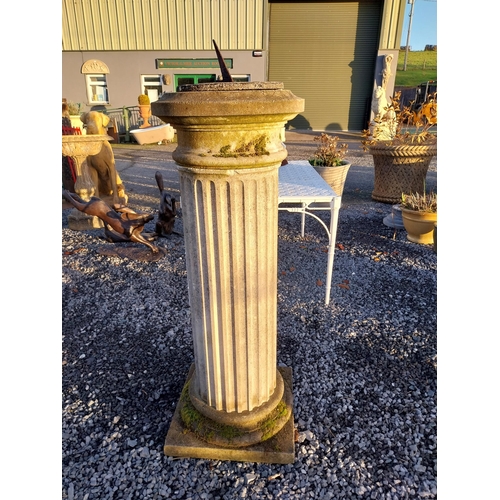 743 - Early 20th C  slate sundial on moulded stone reeded column {147cm H x 46cm Dia.}