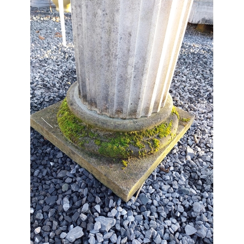 743 - Early 20th C  slate sundial on moulded stone reeded column {147cm H x 46cm Dia.}