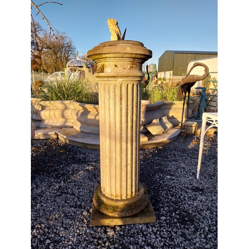 743 - Early 20th C  slate sundial on moulded stone reeded column {147cm H x 46cm Dia.}