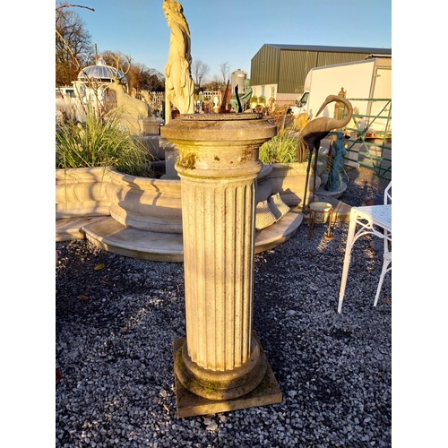 743 - Early 20th C  slate sundial on moulded stone reeded column {147cm H x 46cm Dia.}