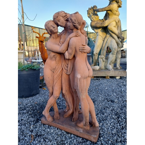 748 - Good quality molded terracotta three Graces statue {107cm H x 57cm W x 30cm D}