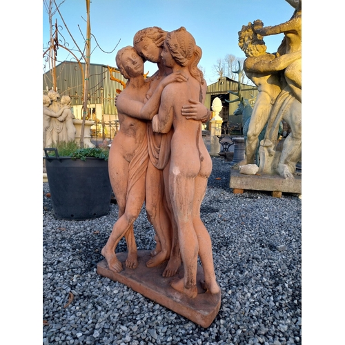 748 - Good quality molded terracotta three Graces statue {107cm H x 57cm W x 30cm D}