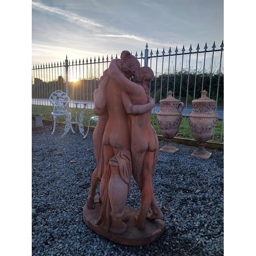 748 - Good quality molded terracotta three Graces statue {107cm H x 57cm W x 30cm D}