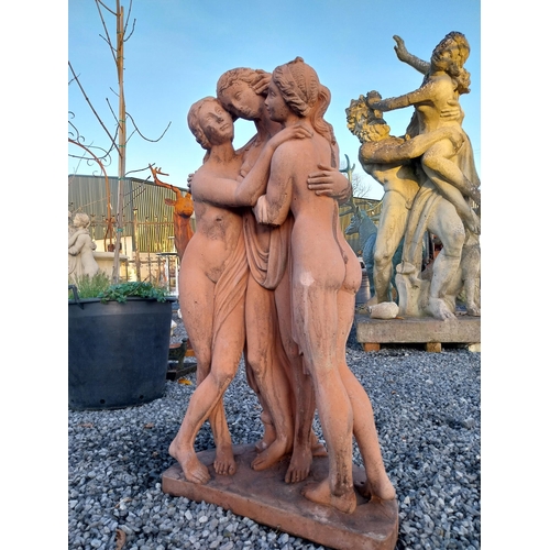 748 - Good quality molded terracotta three Graces statue {107cm H x 57cm W x 30cm D}