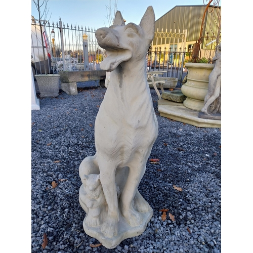 750 - Molded stone model of an Alsation dog with pups {97cm H x 50cm W x 36cm D}