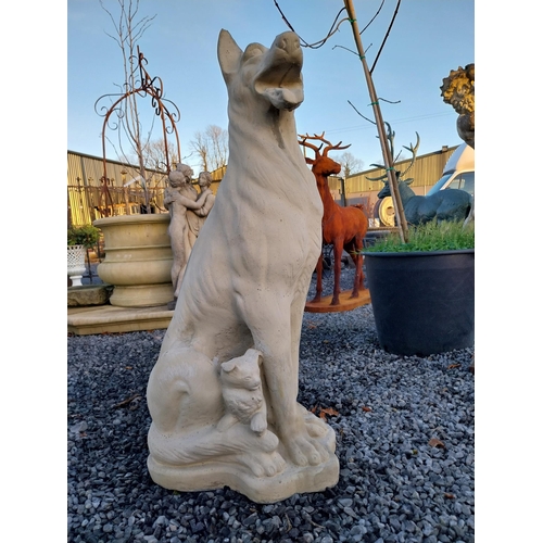 750 - Molded stone model of an Alsation dog with pups {97cm H x 50cm W x 36cm D}