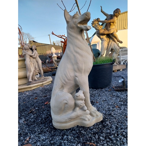 750 - Molded stone model of an Alsation dog with pups {97cm H x 50cm W x 36cm D}