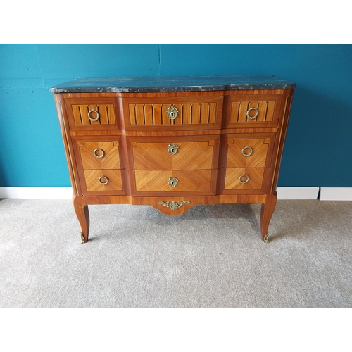 755 - Good quality Edwardian Kingwood and Satinwood inlay chest of drawers with marble top and ormolu moun... 