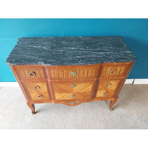 755 - Good quality Edwardian Kingwood and Satinwood inlay chest of drawers with marble top and ormolu moun... 