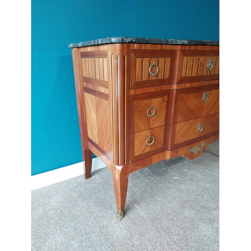 755 - Good quality Edwardian Kingwood and Satinwood inlay chest of drawers with marble top and ormolu moun... 