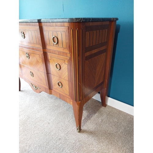 755 - Good quality Edwardian Kingwood and Satinwood inlay chest of drawers with marble top and ormolu moun... 