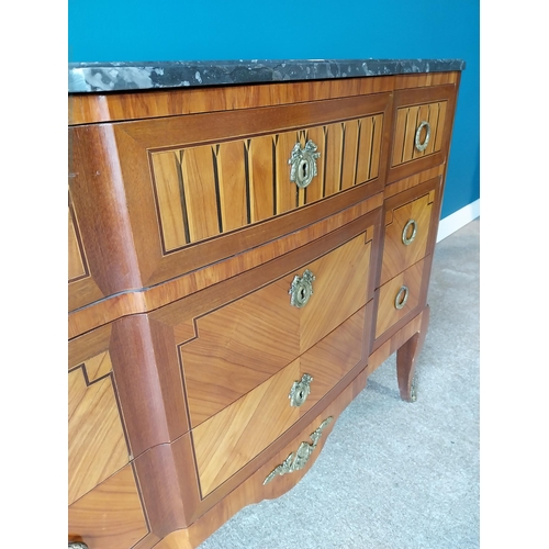 755 - Good quality Edwardian Kingwood and Satinwood inlay chest of drawers with marble top and ormolu moun... 