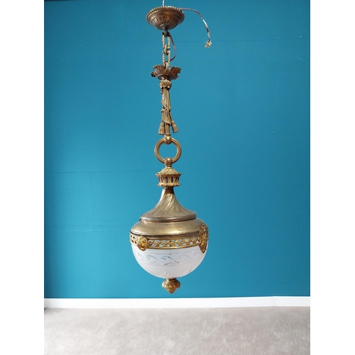 757 - Good quality 19th C. French gilded bronze and etched glass hanging lantern {92cm H x 32cm Dia.} (NOT... 