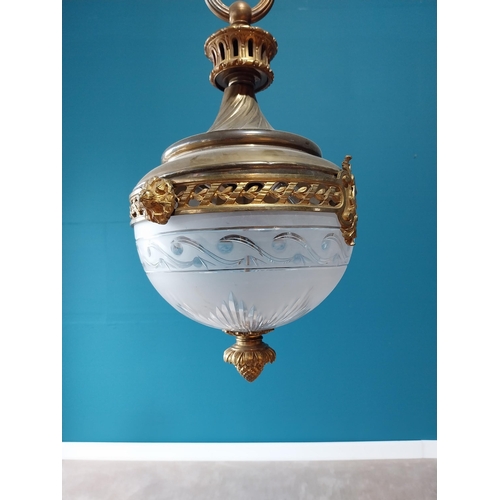 757 - Good quality 19th C. French gilded bronze and etched glass hanging lantern {92cm H x 32cm Dia.} (NOT... 