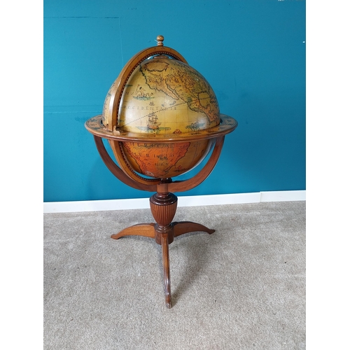 760 - Globe on stand in the form of a drinks' cabinet { 120cm H X 80cm Dia }.{ cm H  cm W cm D}. (NOT AVAI... 