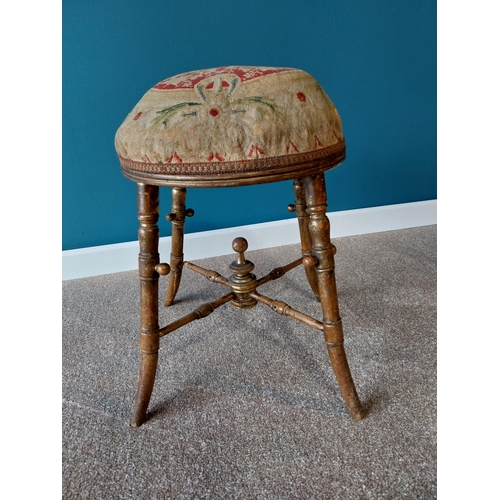 761 - Early 19th C. giltwood stool with tapestry upholstered seat raised on turned legs {55 cm H x 40 cm D... 