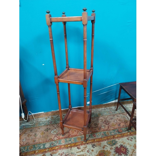 763 - Good quality mahogany three tiered whatnot {132 cm H 30 cm W 30cm D}. (NOT AVAILABLE TO VIEW IN PERS... 