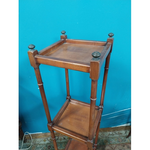 763 - Good quality mahogany three tiered whatnot {132 cm H 30 cm W 30cm D}. (NOT AVAILABLE TO VIEW IN PERS... 