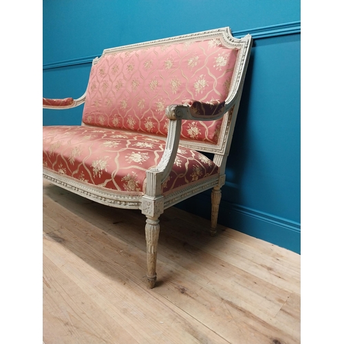 765 - 19th C. two seater French sofa with carved  pine frame and upholstered seat on reeded legs {104cm H ... 