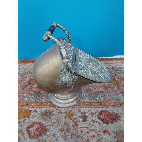 766 - Good quality Victorian brass coal scuttle {50 cm H 32 cm W 51cm D}. (NOT AVAILABLE TO VIEW IN PERSON... 