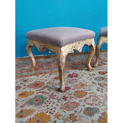 772 - Good quality pair of upholstered giltwood stools raised on carved cabriole legs in the 18th. C. styl... 