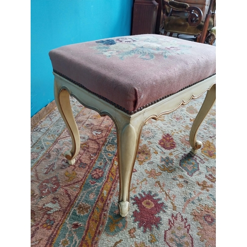 773 - 19th. C. hand painted and giltwood footstool with tapestry seat {48 cm H x 53 cm W x 38 cm D}.{ cm H... 