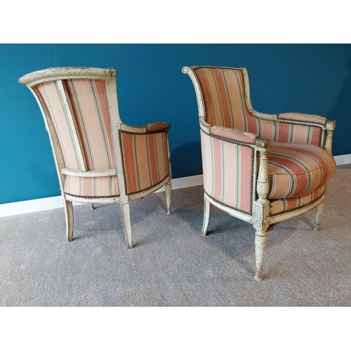 779 - Pair of good quality early 19th C. painted walnut and upholstered armchairs in the Empire style {91 ... 