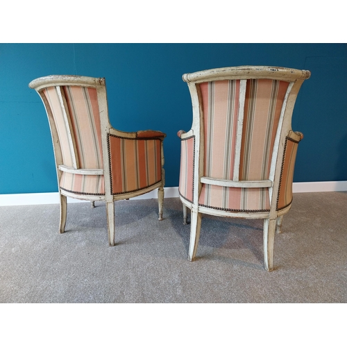 779 - Pair of good quality early 19th C. painted walnut and upholstered armchairs in the Empire style {91 ... 