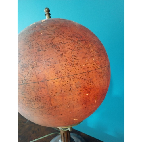 781 - Rare early 20th C. light up glass world globe on brass and walnut stand {63 cm H x 34 cm W x 30 cm D... 