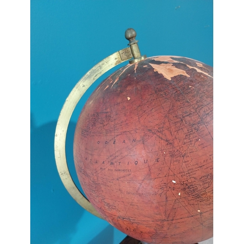 781 - Rare early 20th C. light up glass world globe on brass and walnut stand {63 cm H x 34 cm W x 30 cm D... 