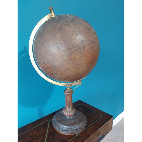 781 - Rare early 20th C. light up glass world globe on brass and walnut stand {63 cm H x 34 cm W x 30 cm D... 