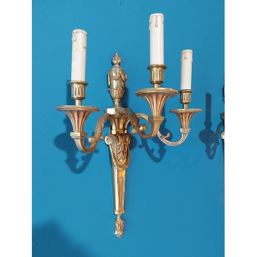 782 - Pair of exceptional quality gilded bronze three branch wall lights in the Empire style {52 cm H x 37... 