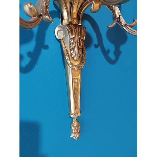 782 - Pair of exceptional quality gilded bronze three branch wall lights in the Empire style {52 cm H x 37... 