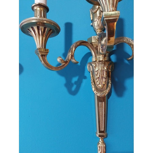 782 - Pair of exceptional quality gilded bronze three branch wall lights in the Empire style {52 cm H x 37... 